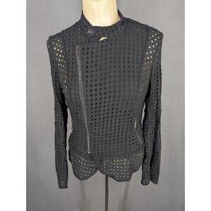 Nordstrom Search For Sanity Top Size XS Black Mesh Asymmetric Zip Eyelet